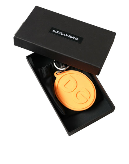 Portachiavi in ​​metallo e ottone argentato con logo DG in gomma arancione Dolce &amp; Gabbana