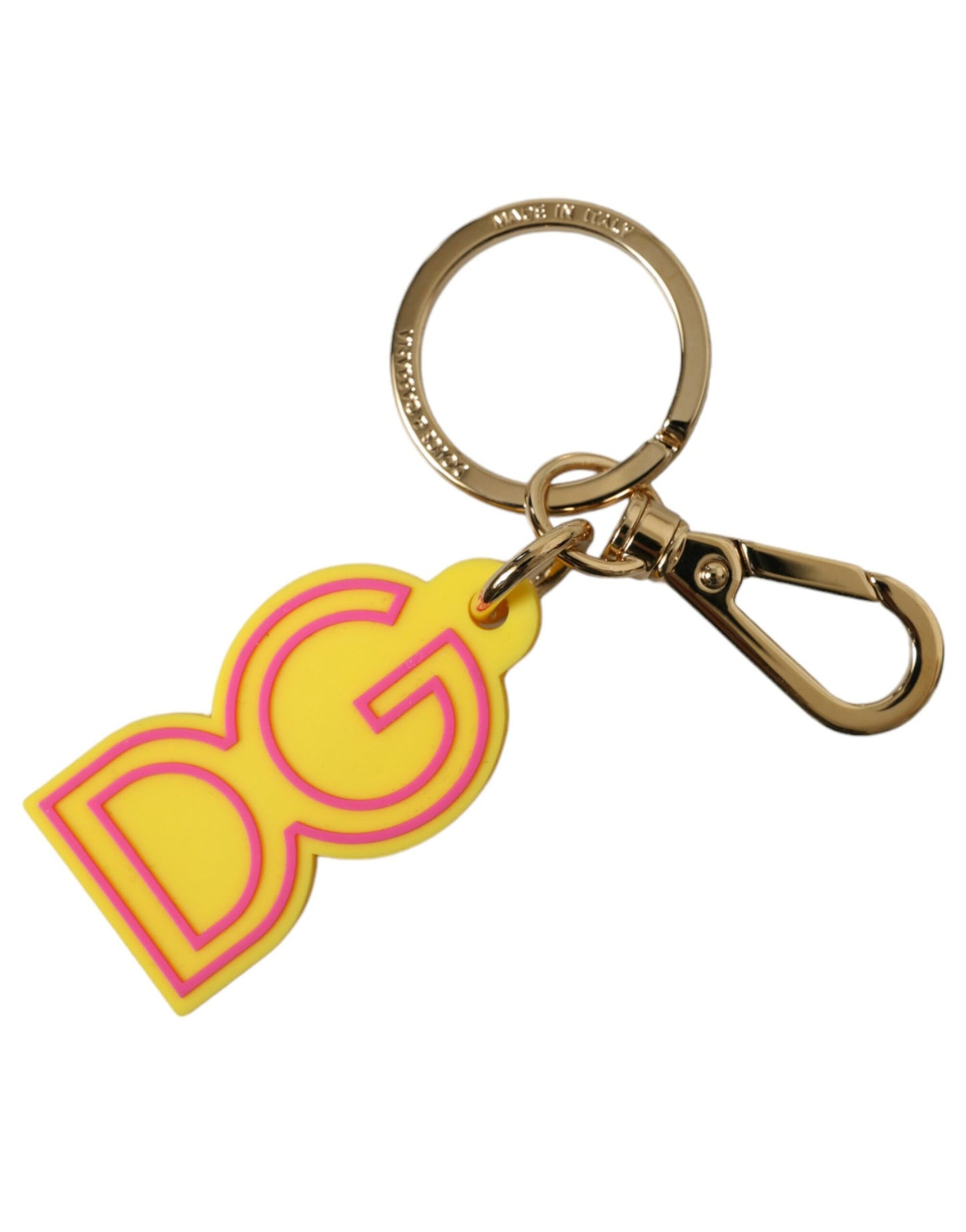 Portachiavi con logo DG in metallo dorato e gomma gialla Dolce &amp; Gabbana