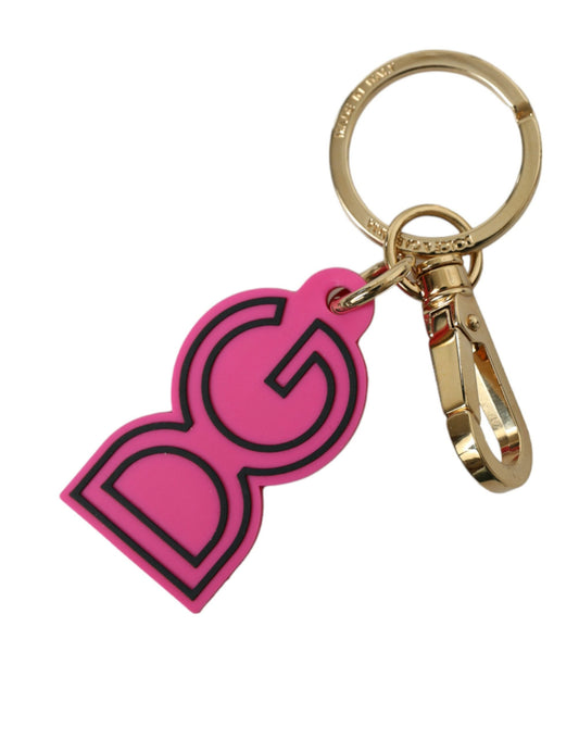 Portachiavi con logo DG in metallo dorato e gomma rosa Dolce &amp; Gabbana