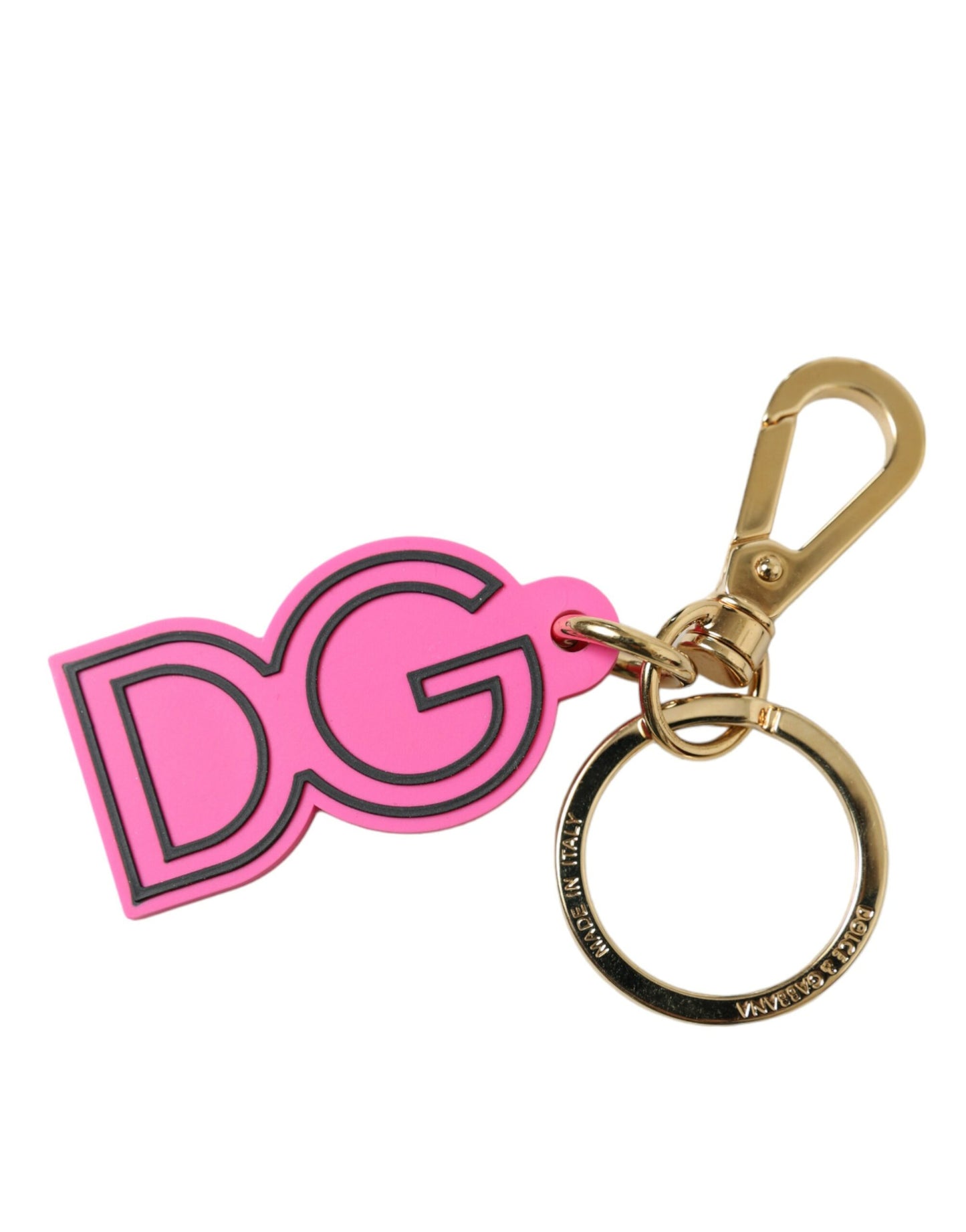 Portachiavi con logo DG in metallo dorato e gomma rosa Dolce &amp; Gabbana