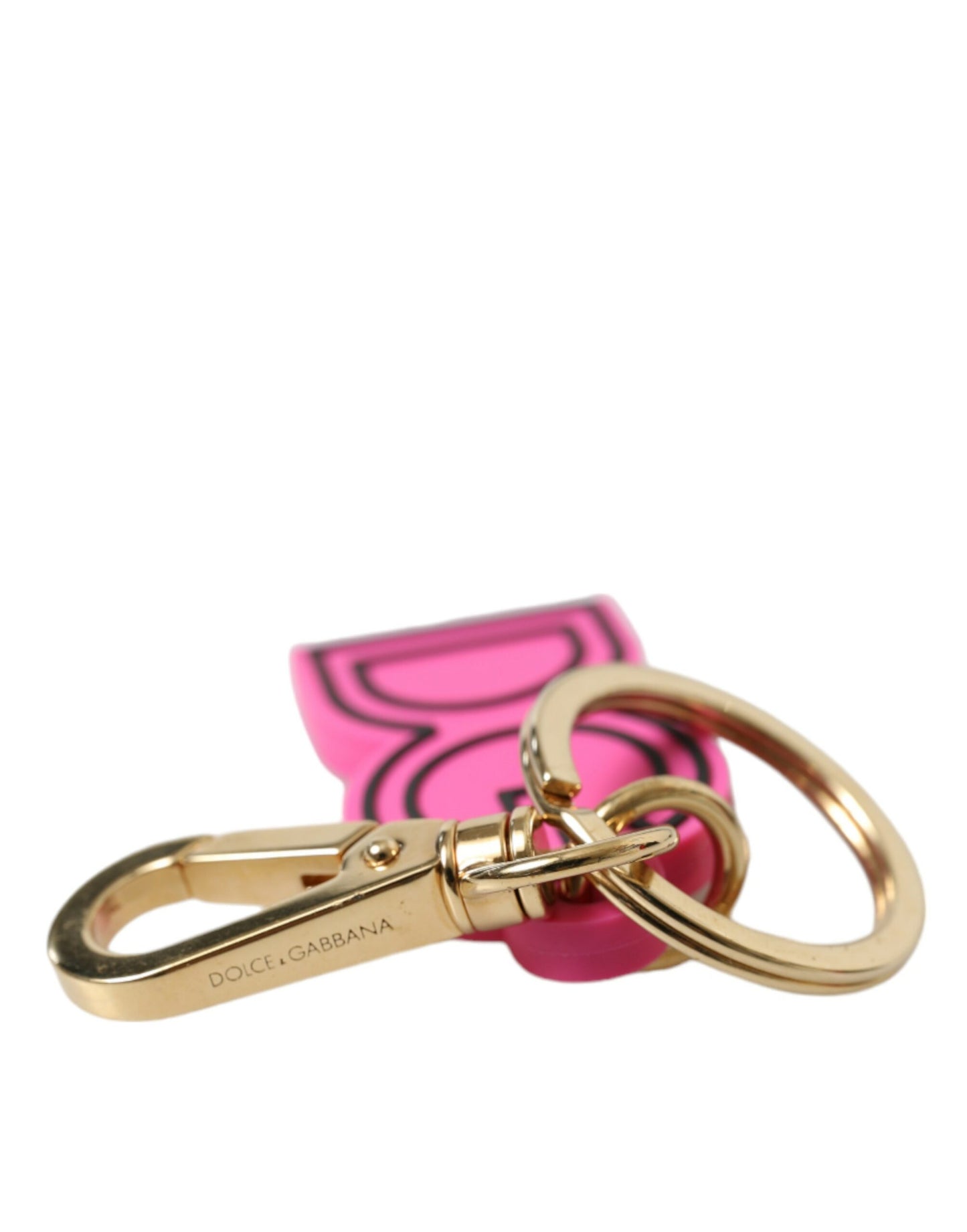 Portachiavi con logo DG in metallo dorato e gomma rosa Dolce &amp; Gabbana