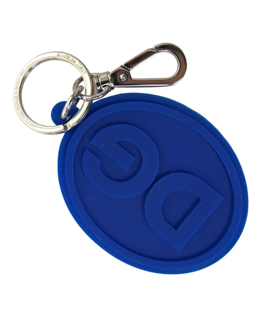 Portachiavi in ​​metallo e ottone argentato con logo DG in gomma blu Dolce &amp; Gabbana