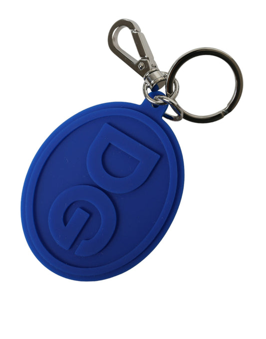 Portachiavi in ​​metallo e ottone argentato con logo DG in gomma blu Dolce &amp; Gabbana