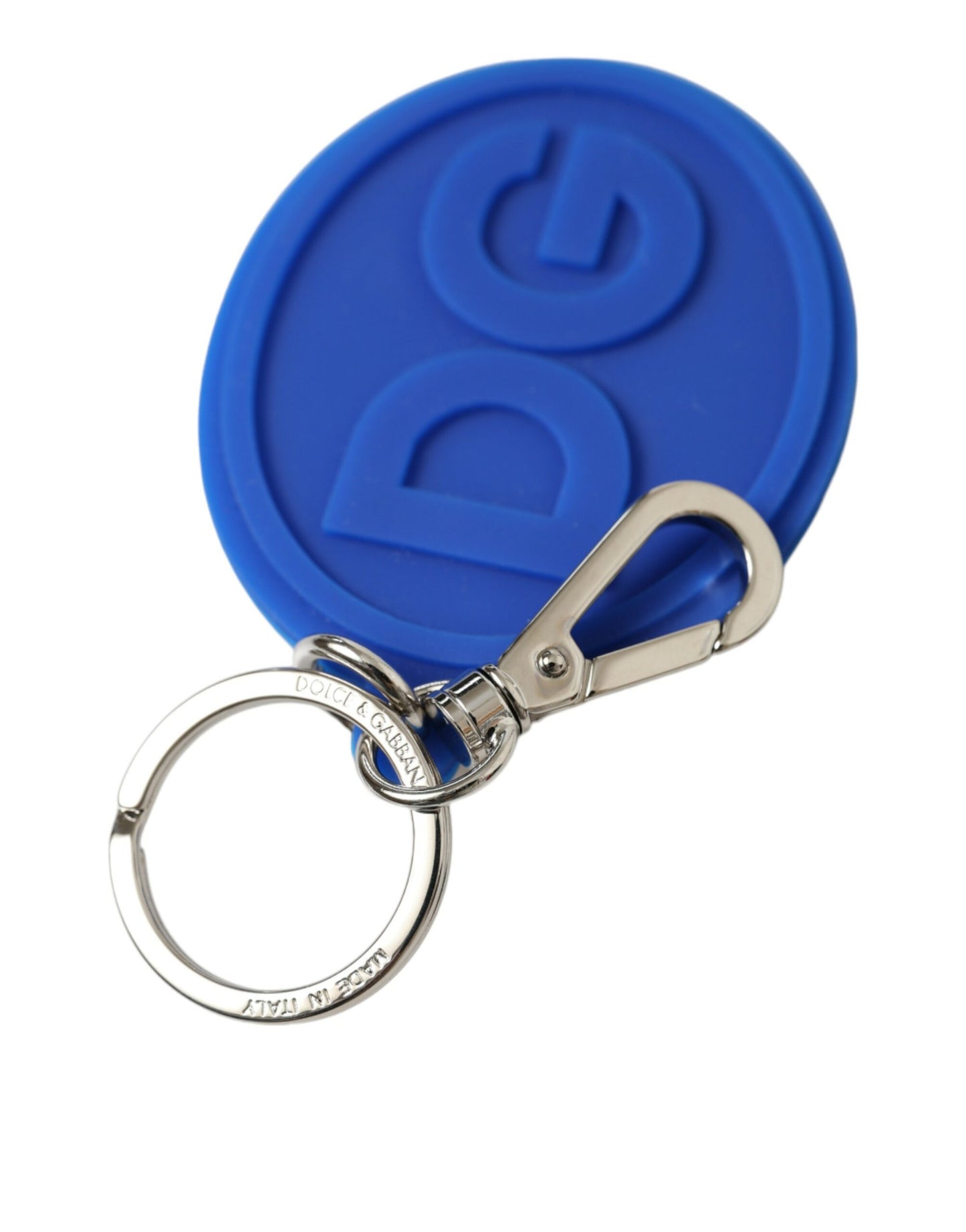 Portachiavi in ​​metallo e ottone argentato con logo DG in gomma blu Dolce &amp; Gabbana