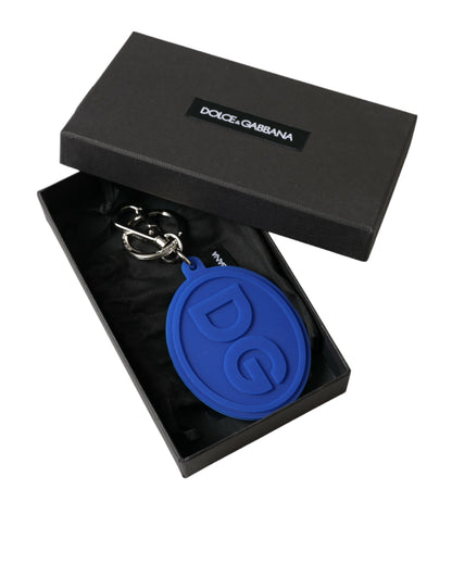Portachiavi in ​​metallo e ottone argentato con logo DG in gomma blu Dolce &amp; Gabbana