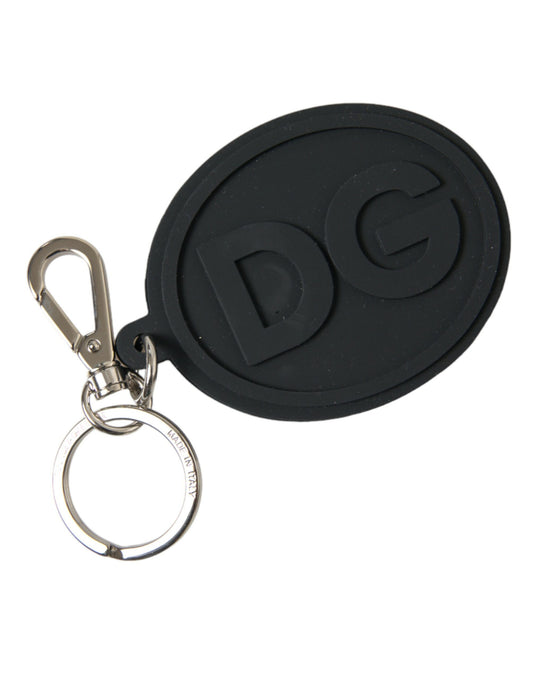 Portachiavi in ​​metallo e ottone argentato con logo DG in gomma nera Dolce &amp; Gabbana