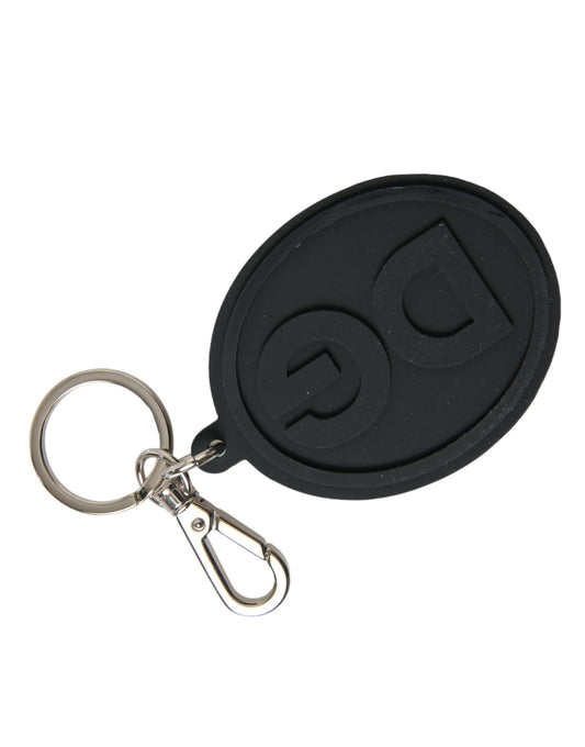 Portachiavi in ​​metallo e ottone argentato con logo DG in gomma nera Dolce &amp; Gabbana