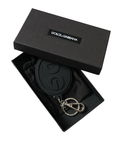 Portachiavi in ​​metallo e ottone argentato con logo DG in gomma nera Dolce &amp; Gabbana