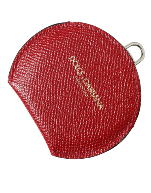 Portaspecchietto rotondo con logo Dolce &amp; Gabbana in pelle di vitello rossa