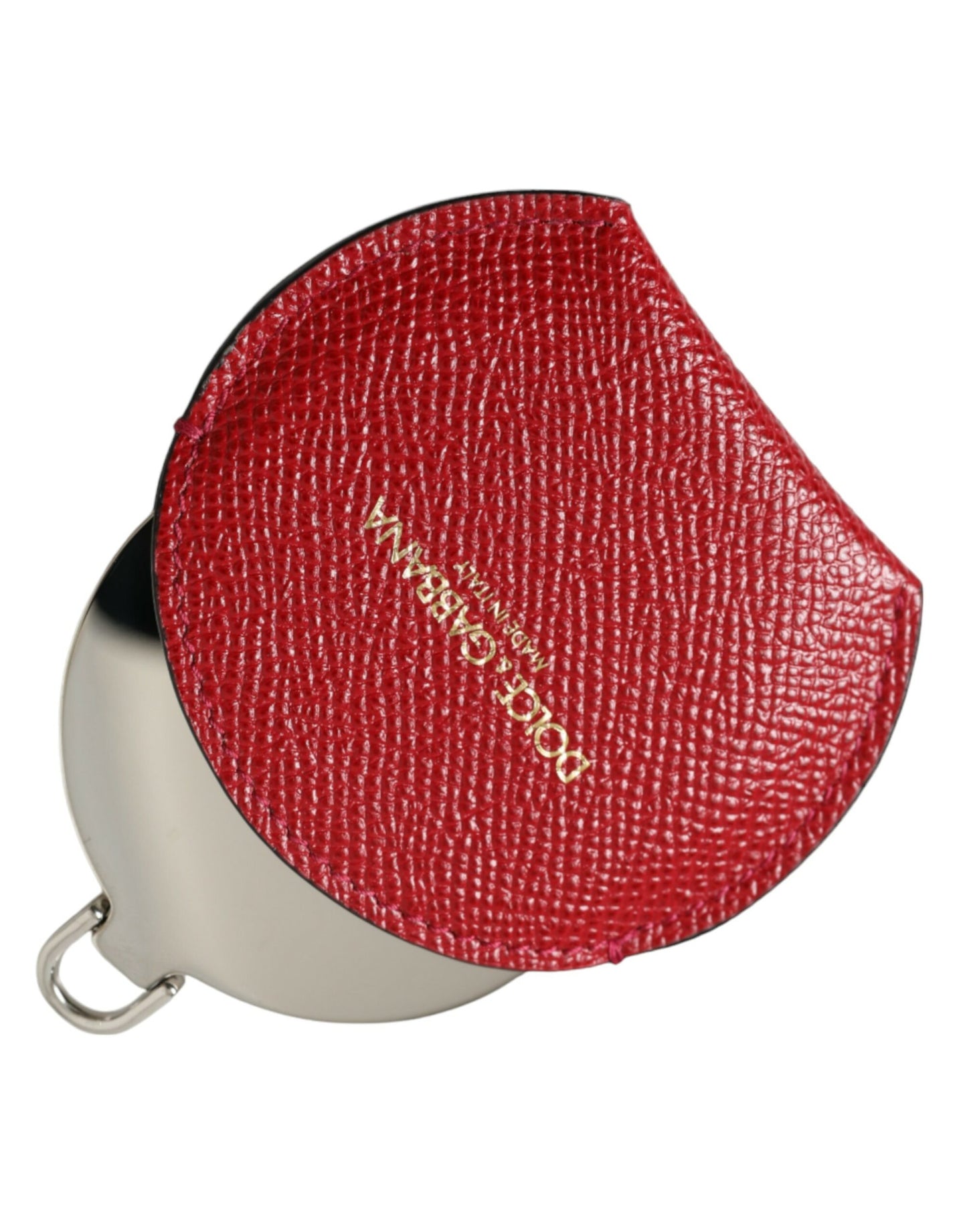 Portaspecchietto rotondo con logo Dolce &amp; Gabbana in pelle di vitello rossa