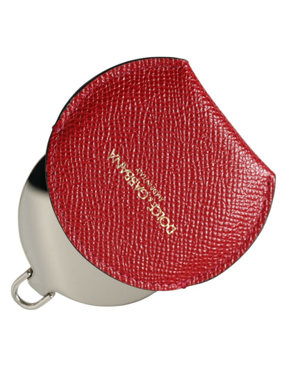 Portaspecchietto rotondo con logo Dolce &amp; Gabbana in pelle di vitello rossa