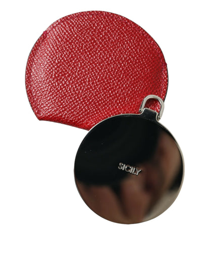 Portaspecchietto rotondo con logo Dolce &amp; Gabbana in pelle di vitello rossa
