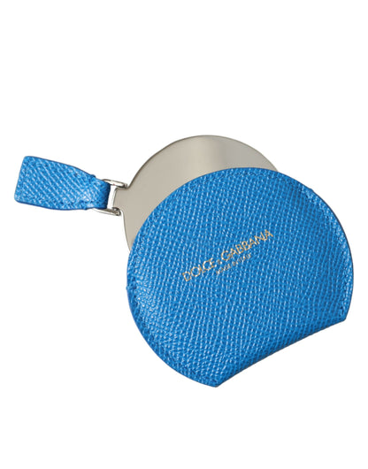 Portaspecchietto rotondo con logo Dolce &amp; Gabbana in pelle di vitello blu