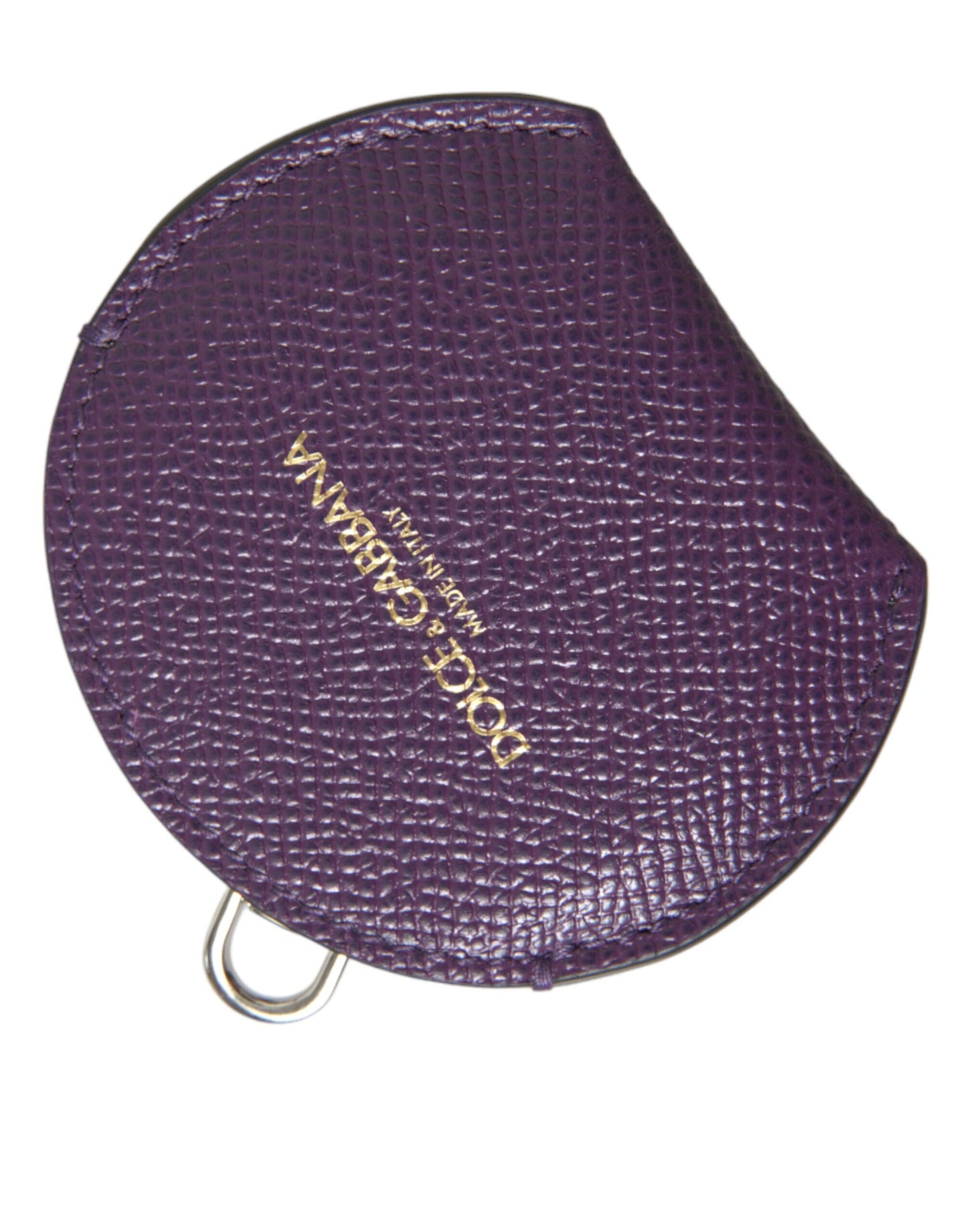 Portaspecchietto rotondo con logo Dolce &amp; Gabbana in pelle di vitello viola