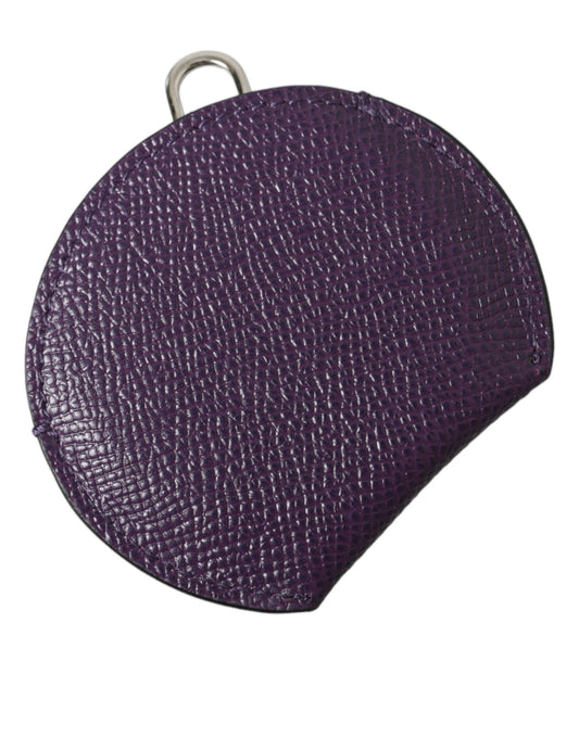 Portaspecchietto rotondo con logo Dolce &amp; Gabbana in pelle di vitello viola