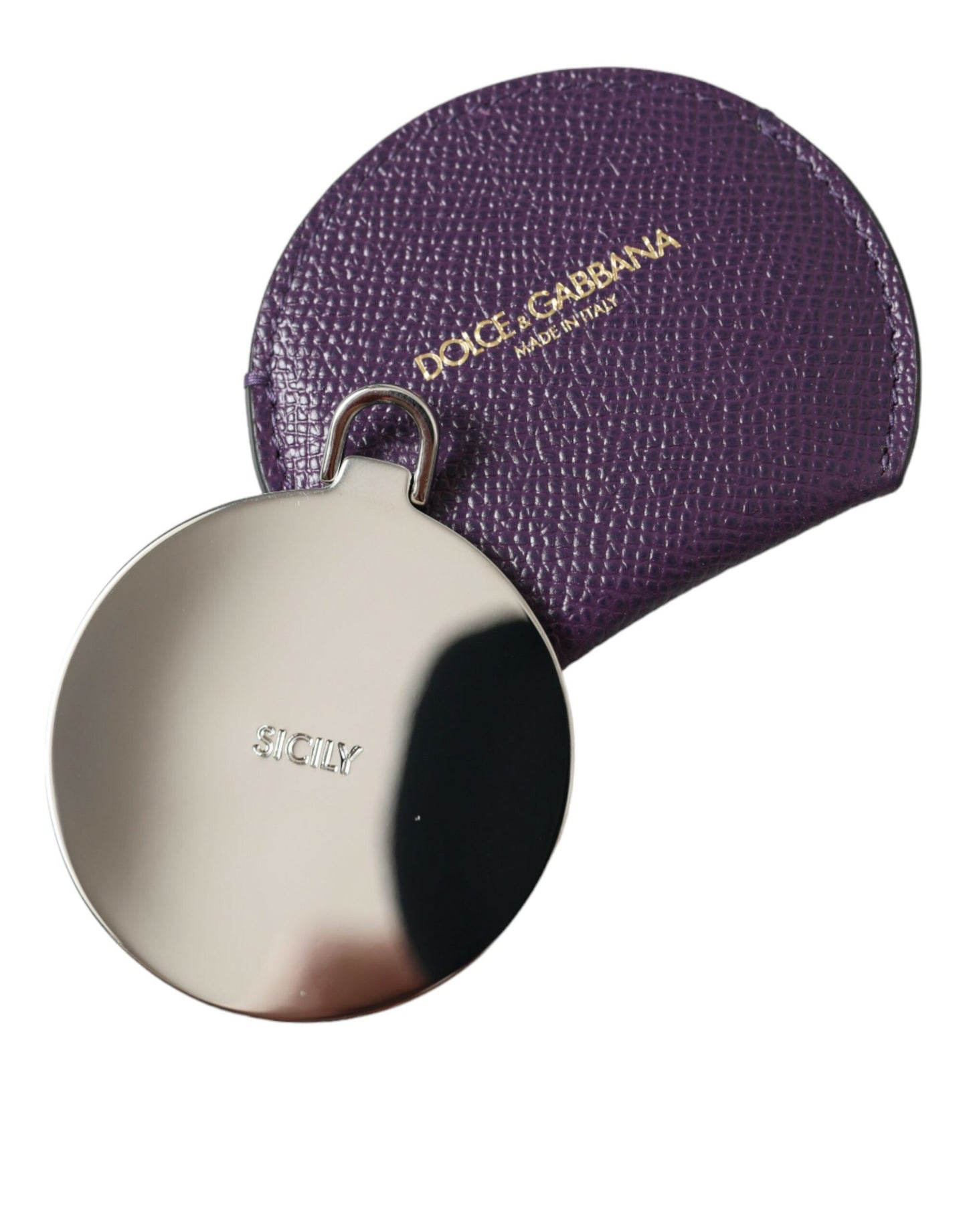 Portaspecchietto rotondo con logo Dolce &amp; Gabbana in pelle di vitello viola