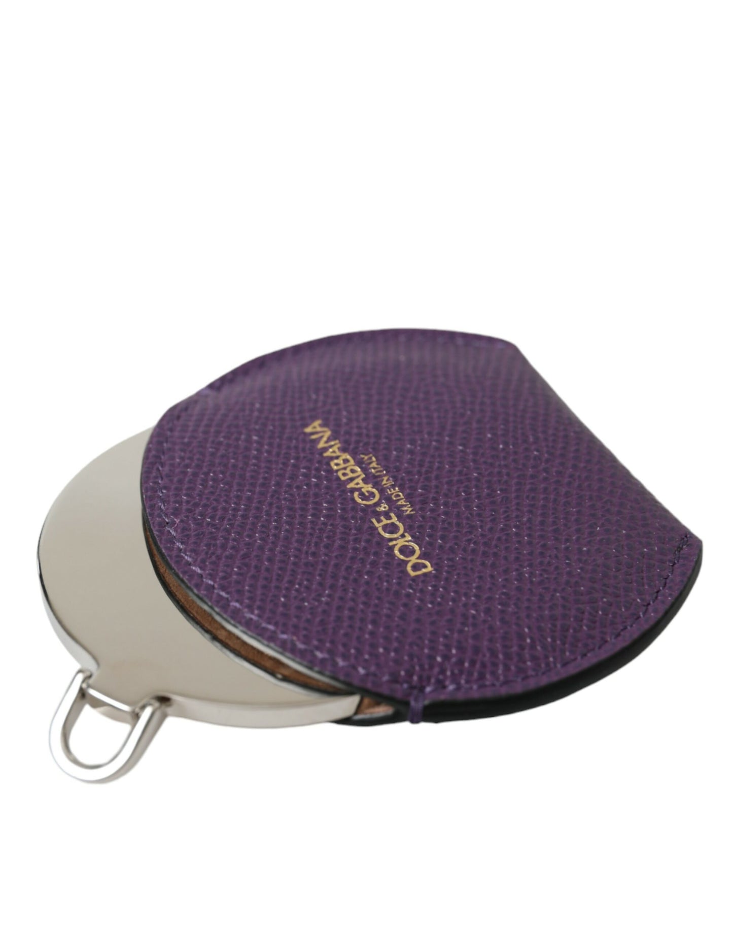 Portaspecchietto rotondo con logo Dolce &amp; Gabbana in pelle di vitello viola