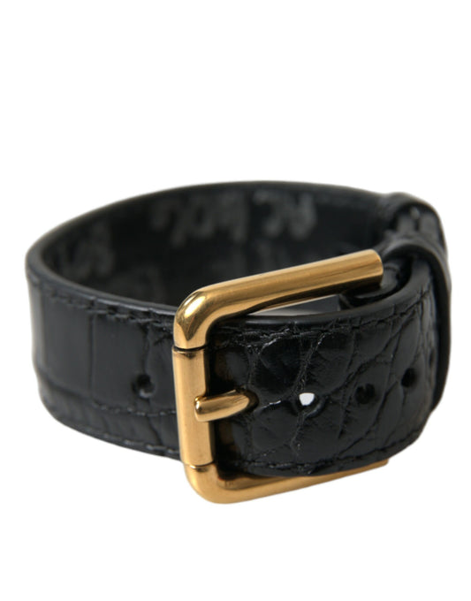 Bracciale Dolce &amp; Gabbana in pelle nera testurizzata con fibbia in metallo dorato