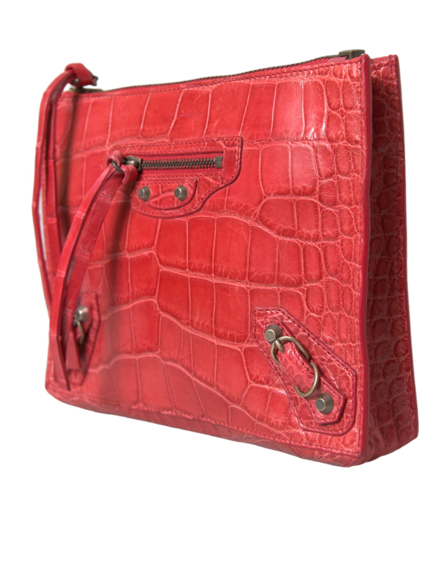 Borsa da polso classica in pelle esotica rossa Balenciaga