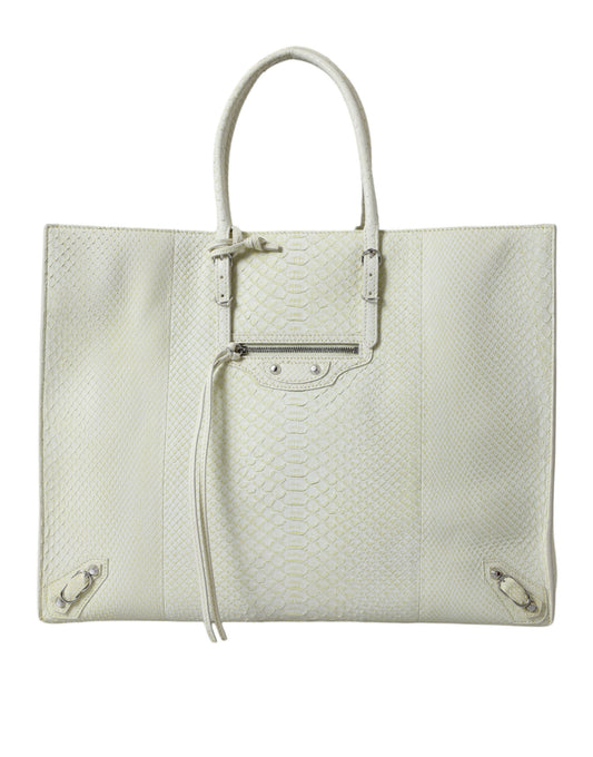 Borsa shopping Balenciaga in pelle esotica bianca e gialla PAPIER