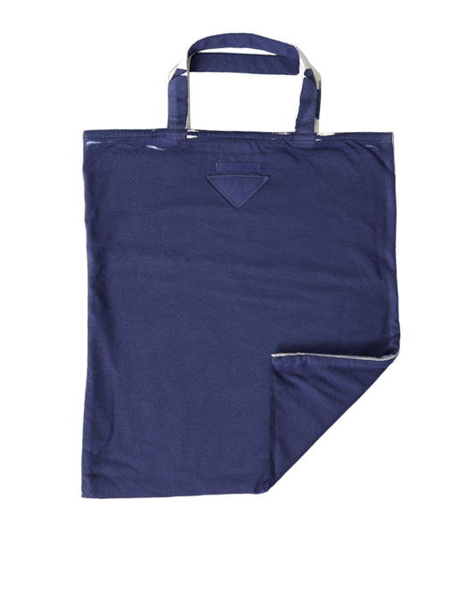 Borsa shopping Prada in tessuto jersey blu con logo e tracolla