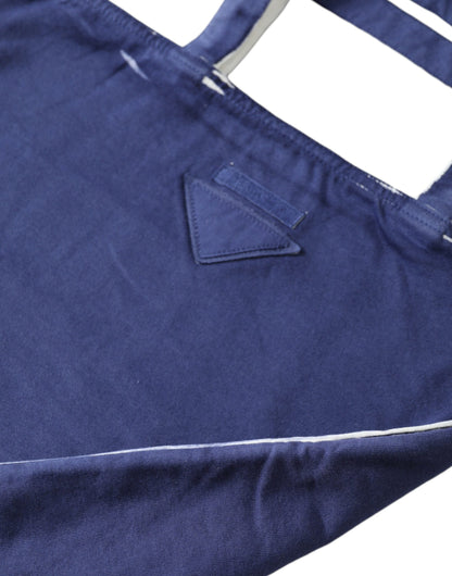 Borsa shopping Prada in tessuto jersey blu con logo e tracolla