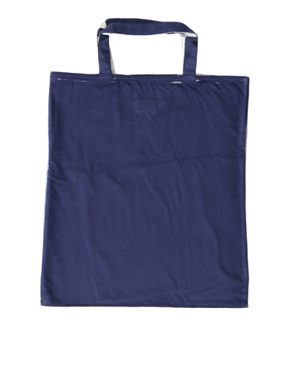 Borsa shopping Prada in tessuto jersey blu con logo e tracolla