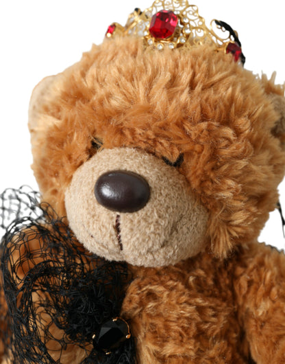 Dolce &amp; Gabbana Diadema con fascia per capelli a corona in cristallo dorato e orsetto marrone