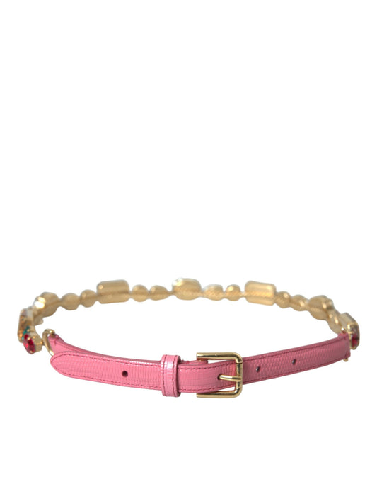 Cintura Dolce &amp; Gabbana in pelle rosa con catena di cristalli
