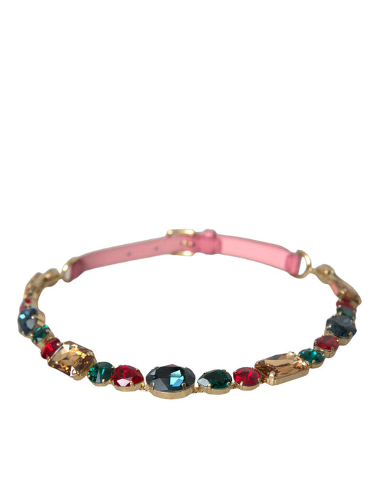 Cintura Dolce &amp; Gabbana in pelle rosa con catena di cristalli