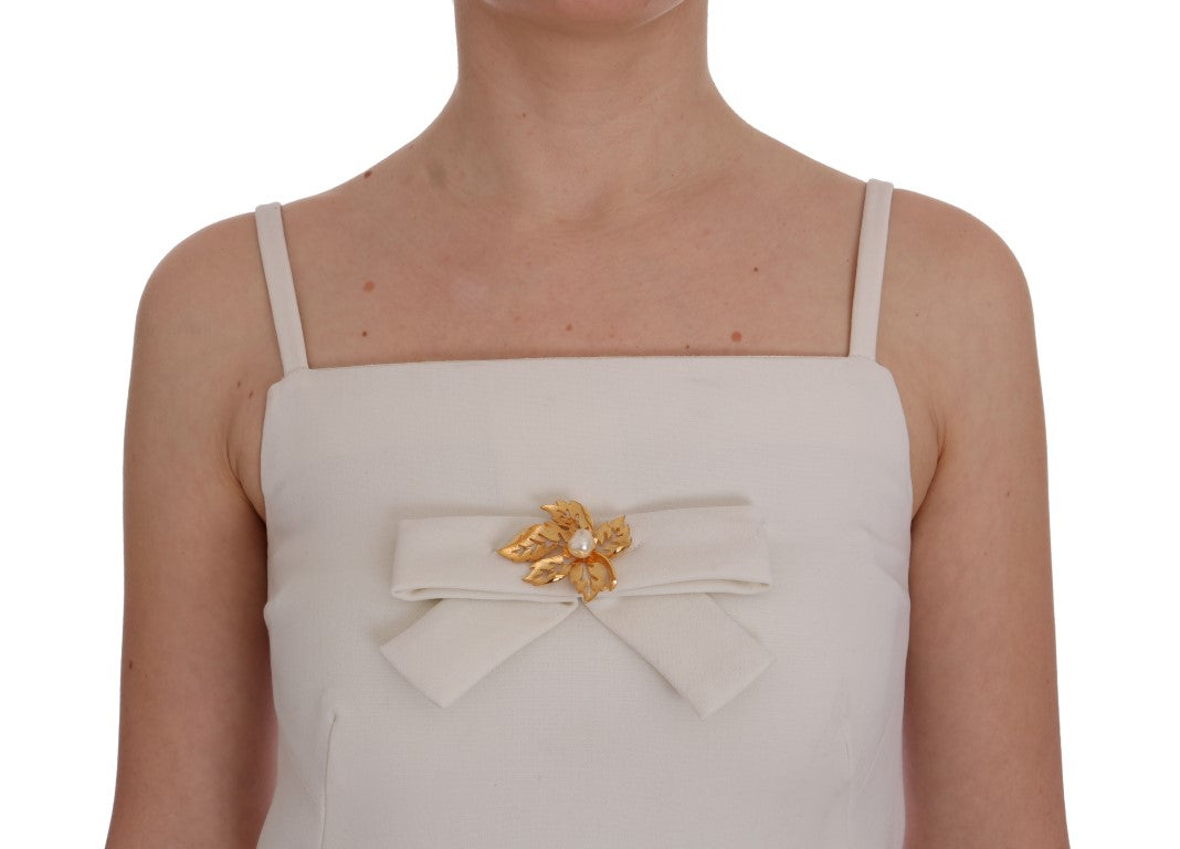Abito a trapezio con spilla in lana elasticizzata bianca Dolce &amp; Gabbana