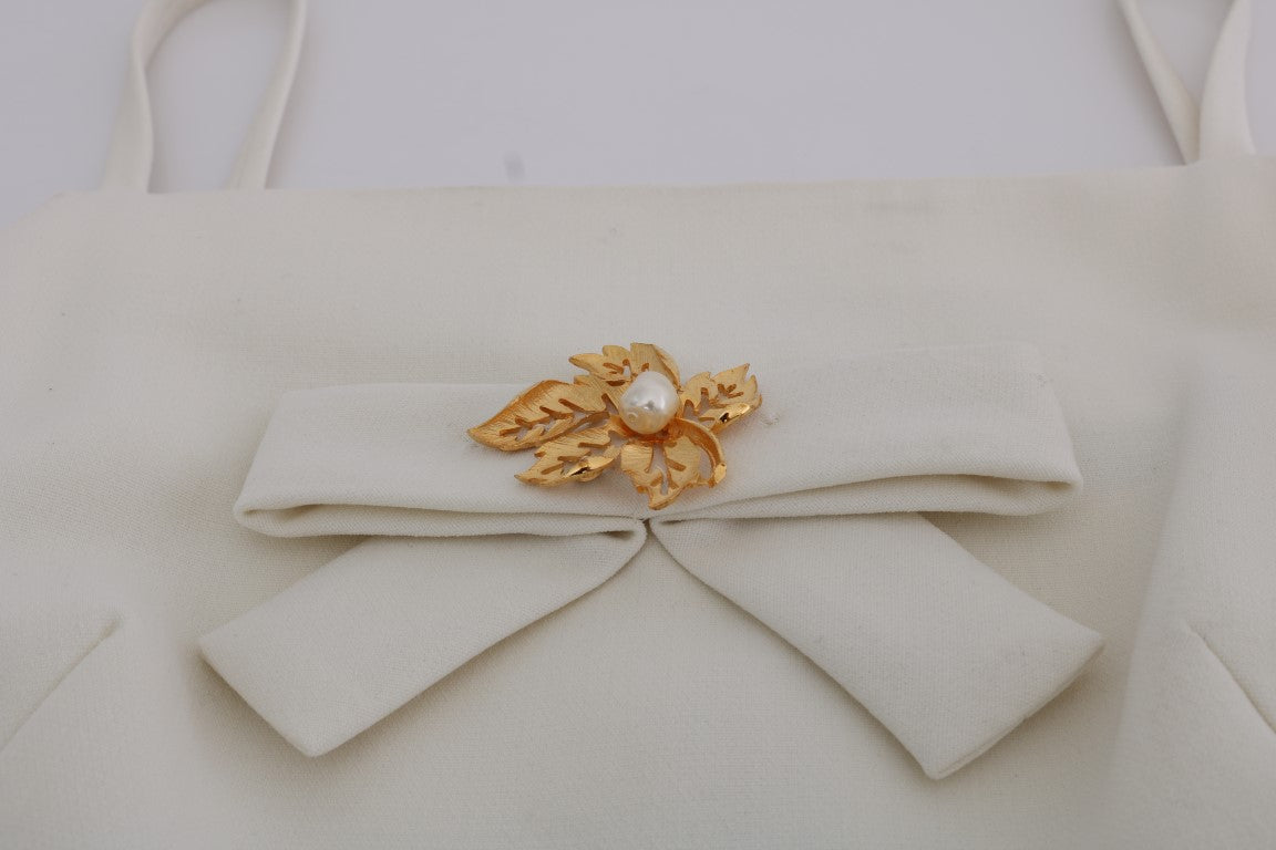 Abito a trapezio con spilla in lana elasticizzata bianca Dolce &amp; Gabbana