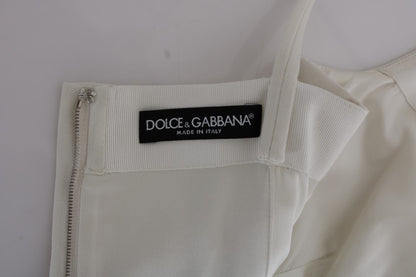 Abito a trapezio con spilla in lana elasticizzata bianca Dolce &amp; Gabbana