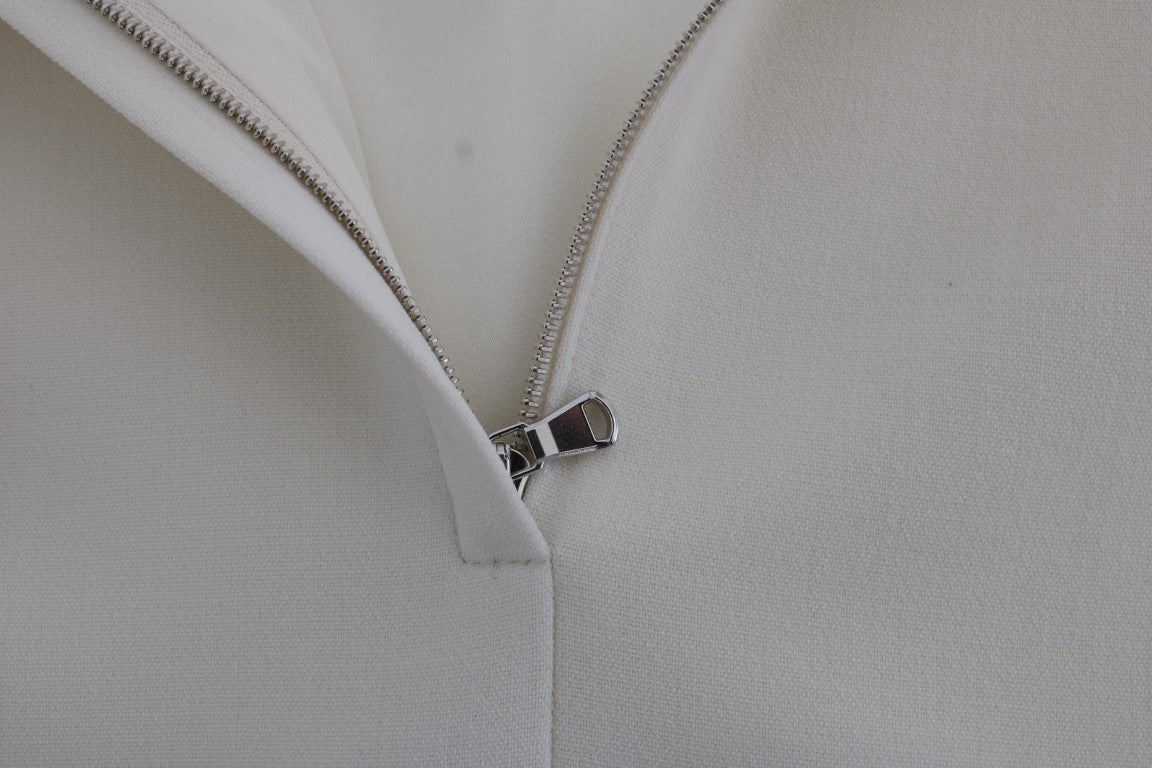 Abito a trapezio con spilla in lana elasticizzata bianca Dolce &amp; Gabbana
