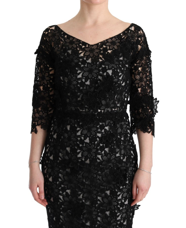 Abito lungo floreale in cotone e seta nero Dolce &amp; Gabbana