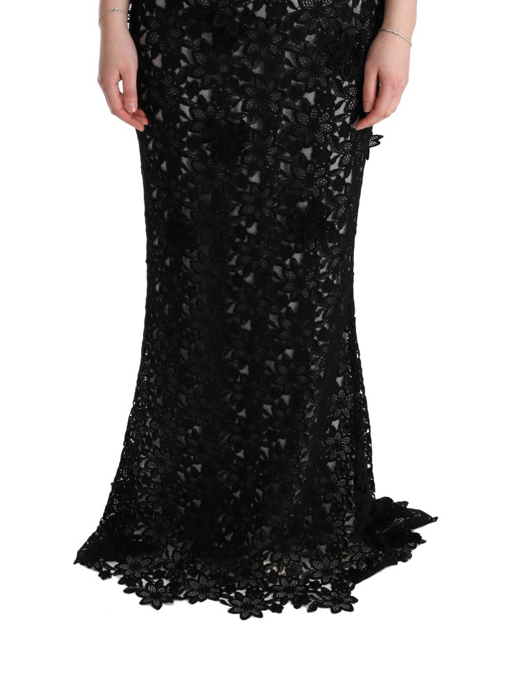 Abito lungo floreale in cotone e seta nero Dolce &amp; Gabbana