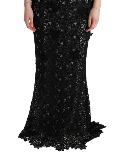 Abito lungo floreale in cotone e seta nero Dolce &amp; Gabbana