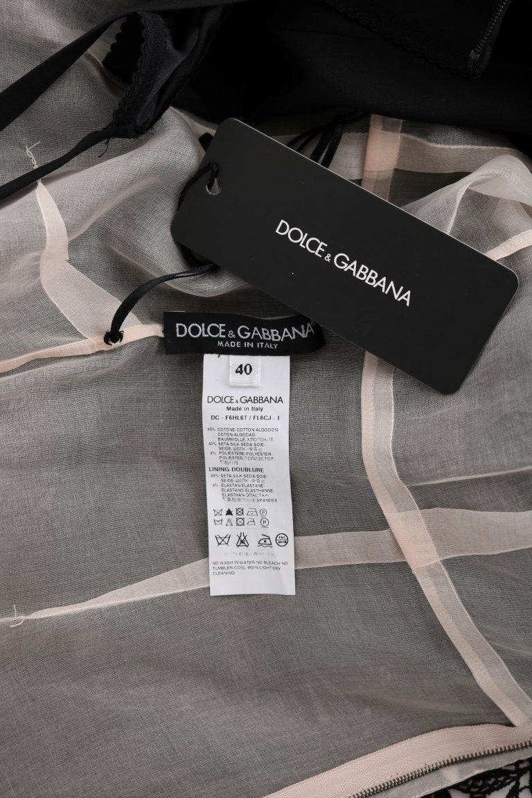 Abito lungo floreale in cotone e seta nero Dolce &amp; Gabbana