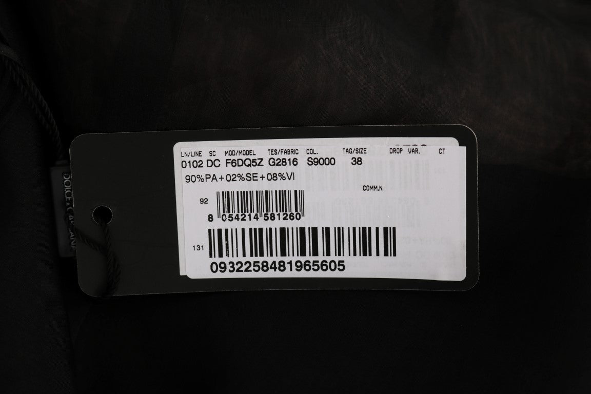Abito a trapezio in seta rosa e nero con applicazioni Dolce &amp; Gabbana