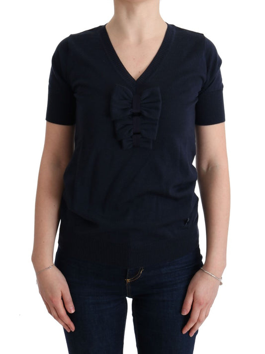 MARGHI LO' Top Blusa in 100% Lana Lana Blu