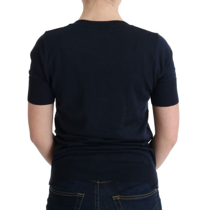MARGHI LO' Top Blusa in 100% Lana Lana Blu