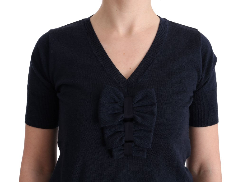 MARGHI LO' Top Blusa in 100% Lana Lana Blu