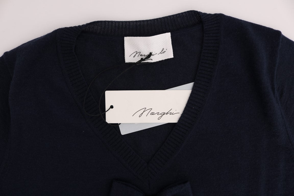 MARGHI LO' Top Blusa in 100% Lana Lana Blu