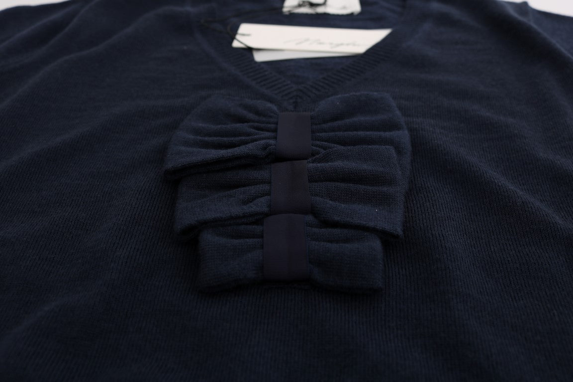 MARGHI LO' Top Blusa in 100% Lana Lana Blu