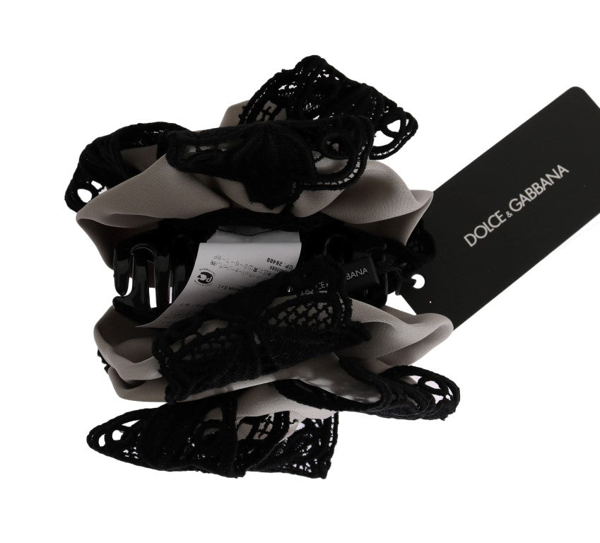 Dolce &amp; Gabbana fermaglio per capelli in pizzo nero e seta grigia