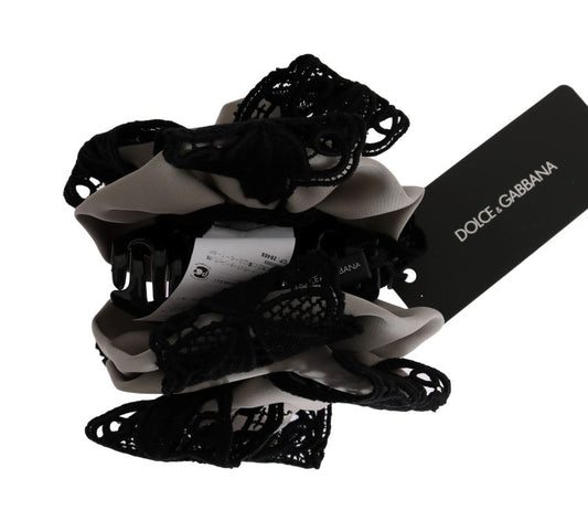 Dolce &amp; Gabbana fermaglio per capelli in pizzo nero e seta grigia