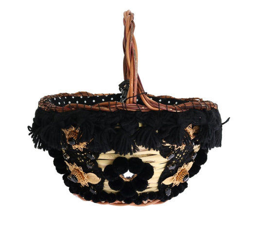 Borsa Dolce &amp; Gabbana Beige Straw Snakeskin Pom Pom Crystal AGNESE