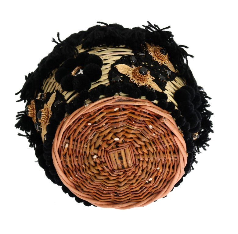 Borsa Dolce &amp; Gabbana Beige Straw Snakeskin Pom Pom Crystal AGNESE