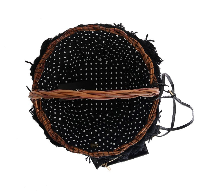 Borsa Dolce &amp; Gabbana Beige Straw Snakeskin Pom Pom Crystal AGNESE