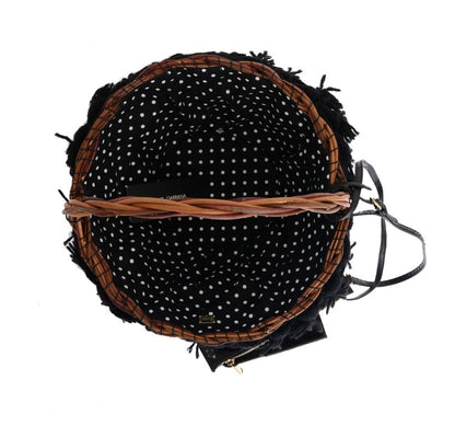 Borsa Dolce &amp; Gabbana Beige Straw Snakeskin Pom Pom Crystal AGNESE